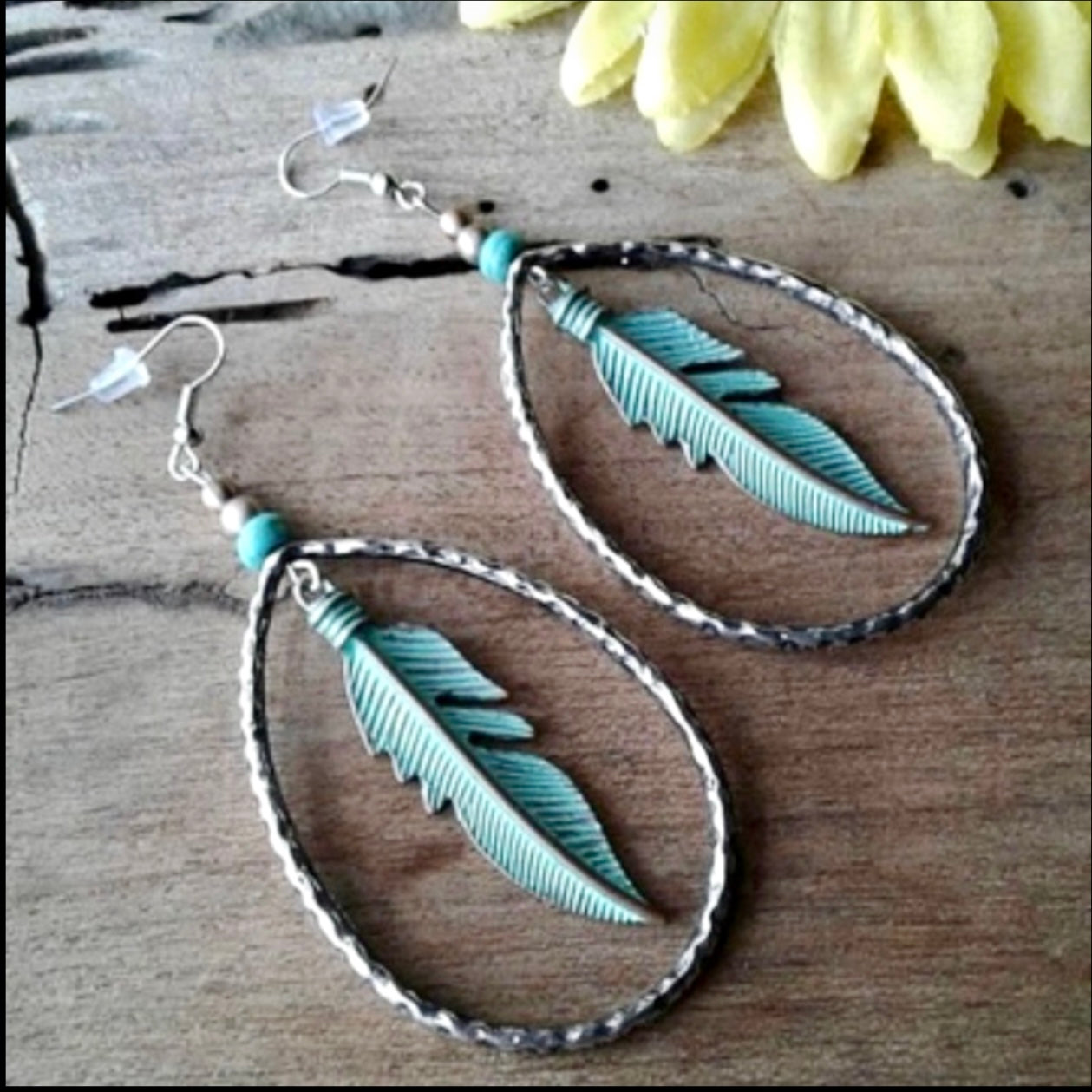 Bohemian Turquoise Feather Earrings