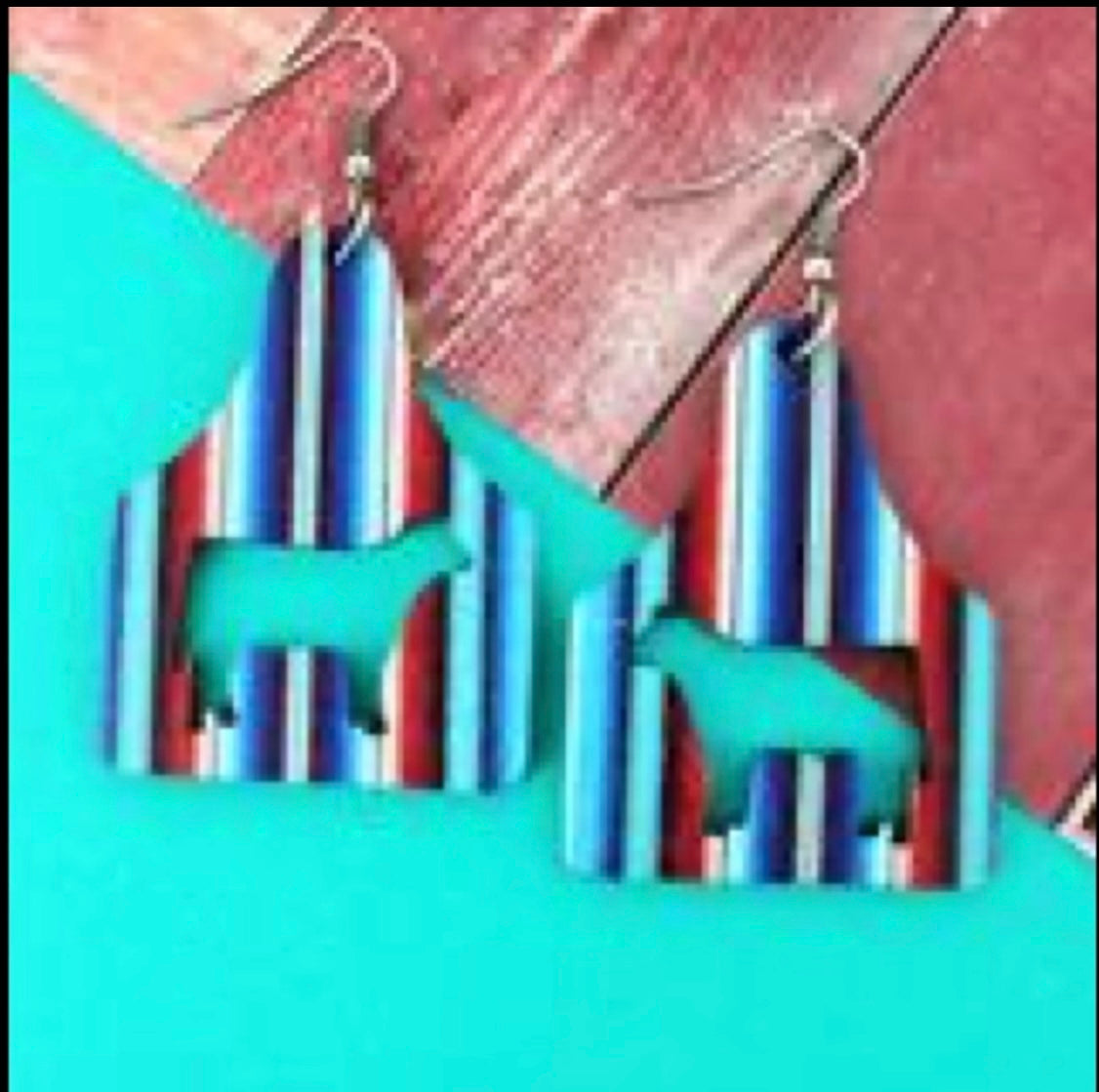 Serape Stripe Cattle Wood Earrings