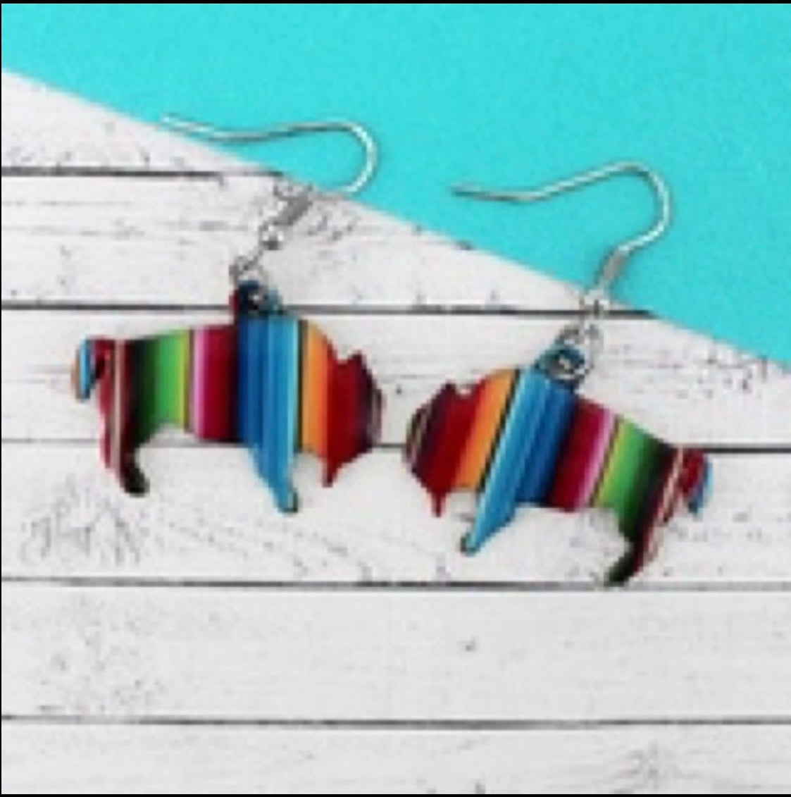 Serape Bison Silvertone Earrings
