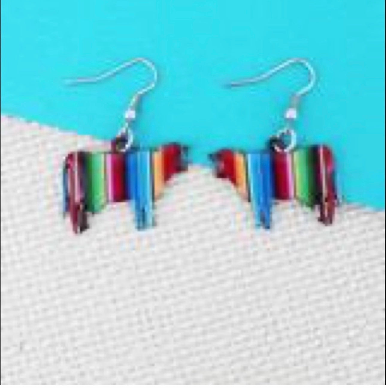Serape Cow Silver Tone Earrings