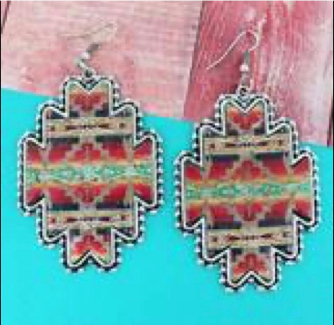 Silver tone Beaded Edge Sedona Sun Cork Earrings
