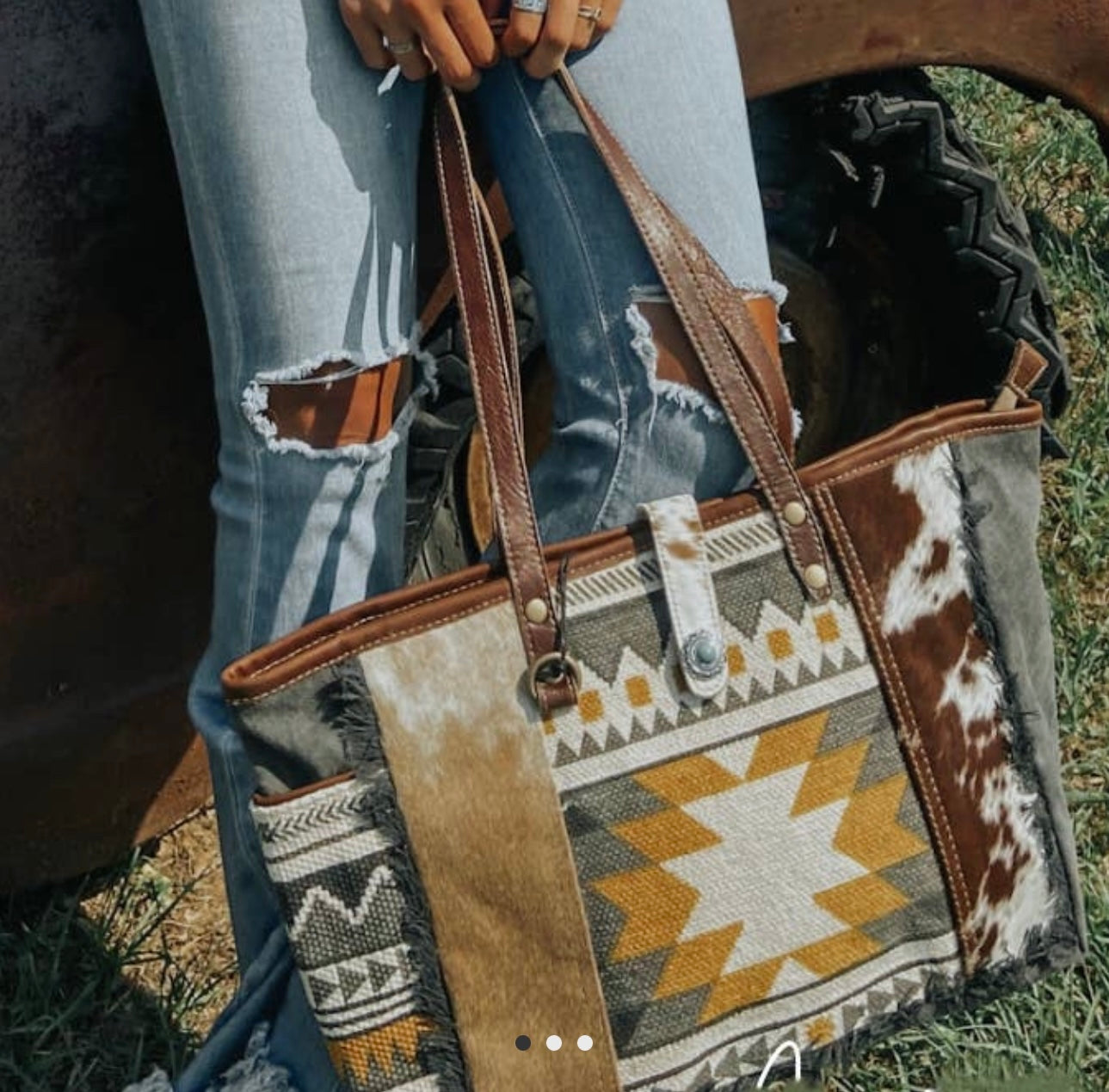 Aztec Cowhide Small Tote Purse Myra theweekendcowgirl