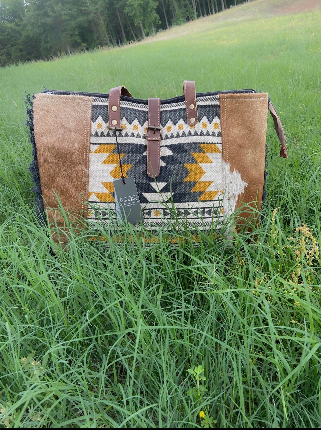 Aztec Western Cowhide Travel, Overnight Myra Weekender Bag