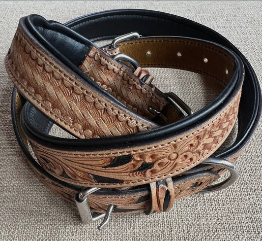 Bisbee Tooled Leather Basket Stamp Western Dog Leash and Collar