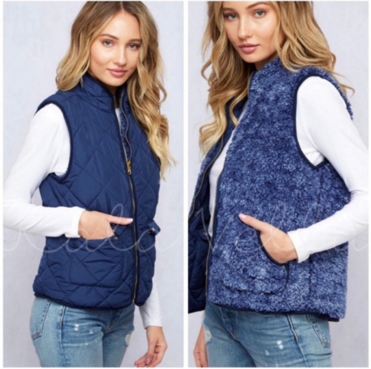 Navy Faux Fur Reversible Vest