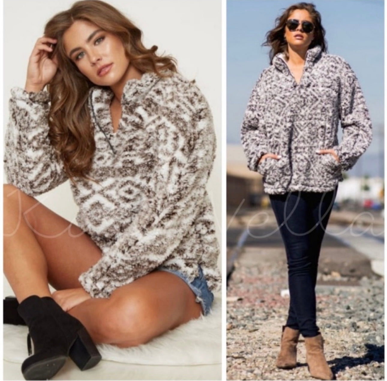 Brown Aztec Faux Sherpa Pullover