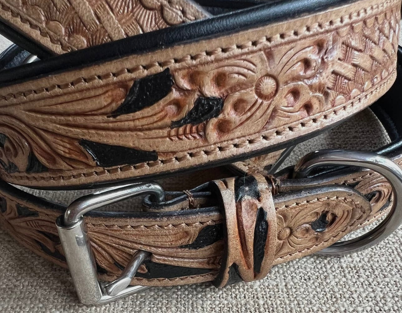 Bisbee Tooled Leather Basket Stamp Western Dog Leash and Collar