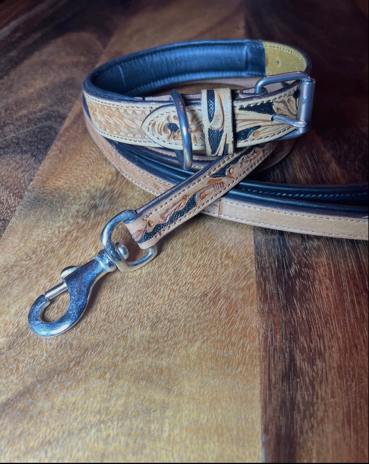 Bisbee Tooled Leather Basket Stamp Western Dog Leash and Collar