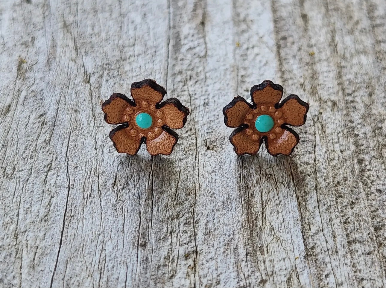 Western Rose Genuine Leather Earrings