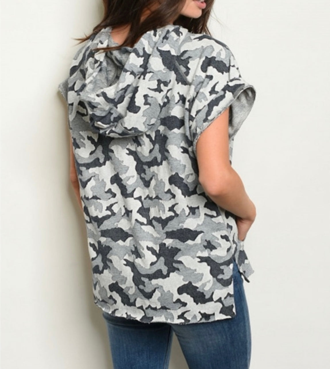 Gray & Navy Camouflage Short Sleeve Tunic Top